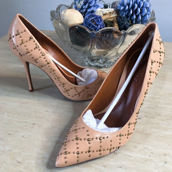 SCHUTZ Shoes - NEW SCHUTZ Peach Cannage Studded Pointy Pump Heels